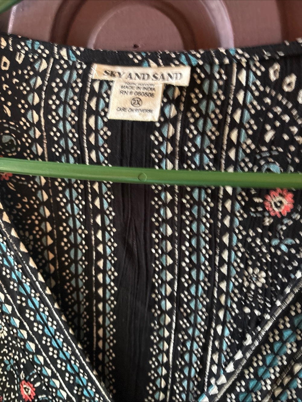Boho Black Floral-Print V-Neck Tie-Hem Tunic - Picture 4 of 5